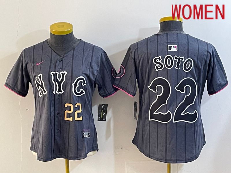 Women New York Mets #22 Soto Black City Edition 2024 Nike MLB Jersey style 5